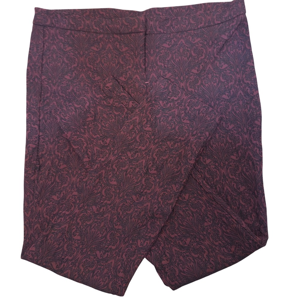 Kenar Paisley Print Ankle Pants‎ Trousers Career Burgundy Black Rayon Spandex 10